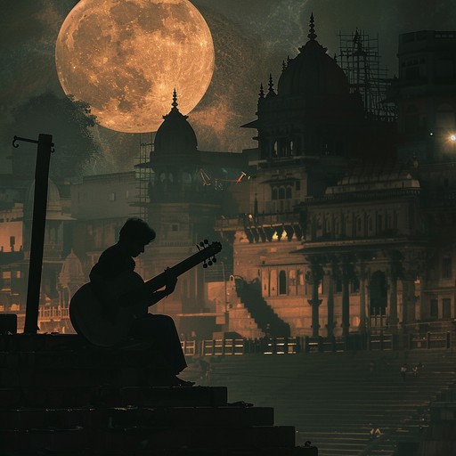 Echoes through the ghat delves deeper into the spectral atmosphere of varanasia at twilight, blending traditional indian melodies with the potent force of modern rock music, creating a hauntingly powerful musical experience.