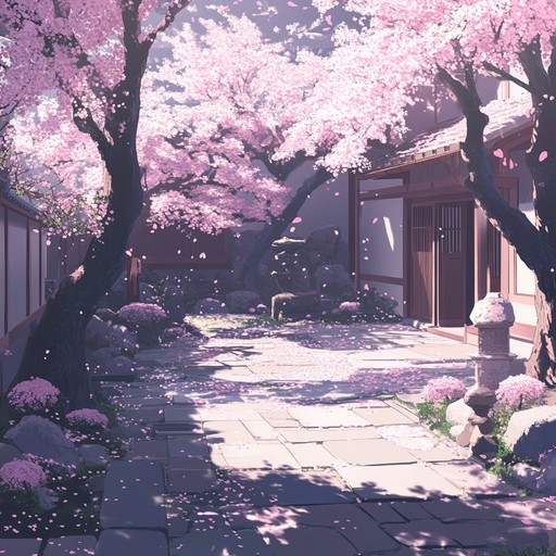 Imagine a peaceful scene beneath cherry blossom trees, where every petal floats gently to the ground. This track captures that serene atmosphere with soothing melodies and soft harmonies, reminiscent of calming anime soundtracks. Ideal for relaxation, this piece blends gentle piano with subtle strings for an immersive, tranquil experience.