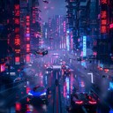 uplifting cyberpunk vibes with a carefree twist