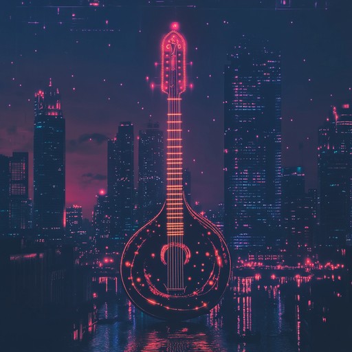 A captivating fusion where traditional hindustani sitar intertwines with contemporary urban electronic beats, creating an atmospheric journey through the heart of the modern city night.