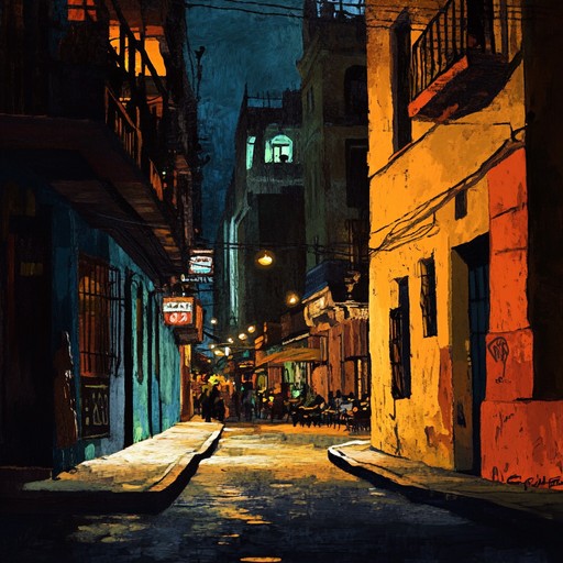 Evoking the vibrant nightlife of a latin city, this composition merges fiery latin rhythms with an intense urban soundscape. Percussive elements interwoven with lively melodies paint an energetic picture of diverse street life. Shadows move with the beat, reflecting the city's grit and pulse.