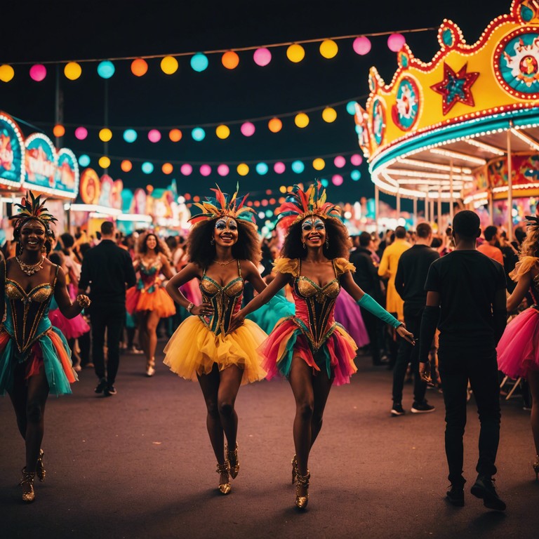 This track captures the electrifying essence of a nighttime carnival, blending traditional rhythms with modern electronic beats, invoking a sense of wonder and festive excitement. The music starts with a gentle, inviting melody that gradually layers with more complex patterns, peaking in a powerful, rhythmic crescendo that mirrors the climax of carnival festivities.