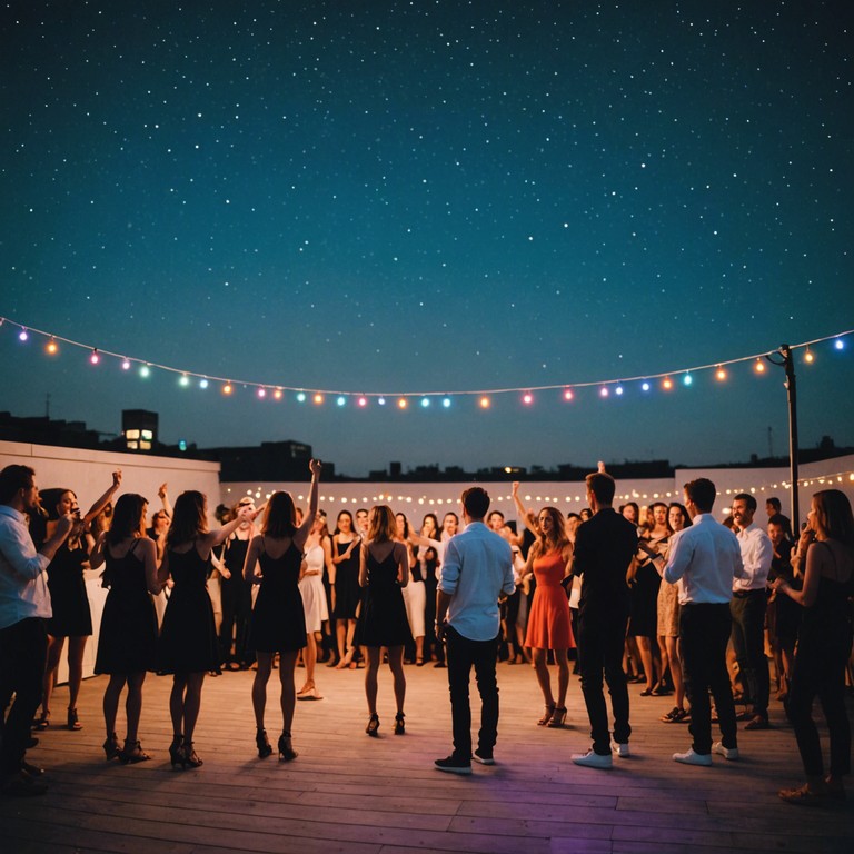 Imagine a bustling dance floor under a starlit sky, where every beat of the disco track adds a spark to the night, compelling everyone to move with joy and abandon