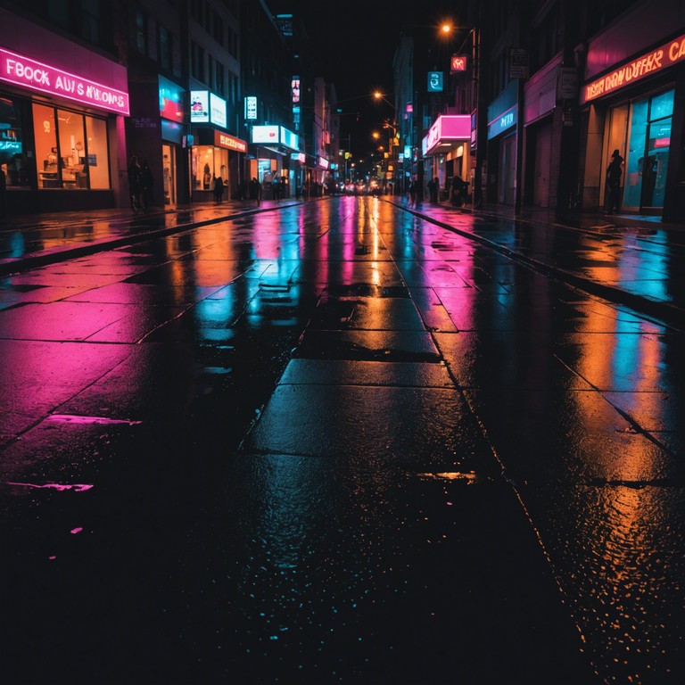 Imagine a sound journey as you traverse a neon lit urban landscape after a refreshing rain, with each step activating a symphony of soft bass and shimmering synth sounds. The track oscillates between quieter moments and swelling, layered electronic crescendos, portraying the city's pulse.