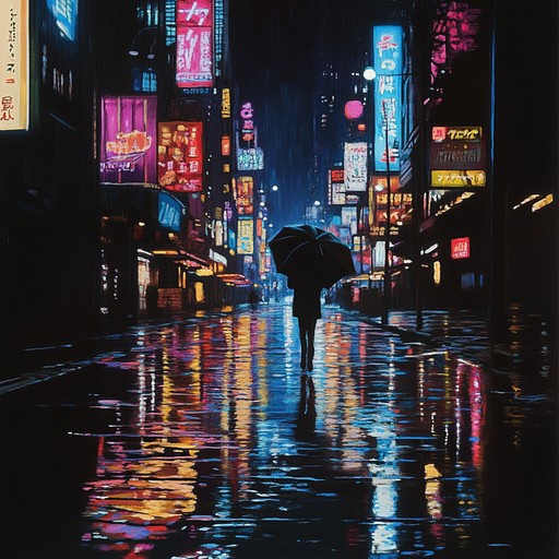 A hypnotic lofi instrumental that captures the serene ambiance of a quiet city enveloped in neon lights and gentle rain, with soothing melodies and soft beats that echo through the night.