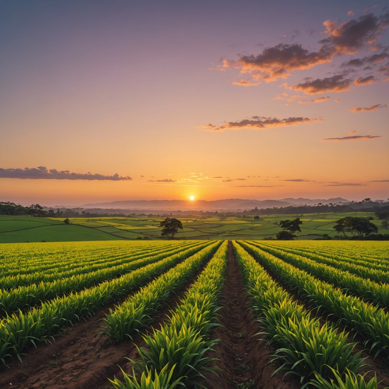 An evening melody that deeply resonates with the soul of brazil’s fields, expressing love and life’s simplicity through the rich tones of an acoustic guitar, as the backdrop of a golden hour brings a peaceful close to the day.