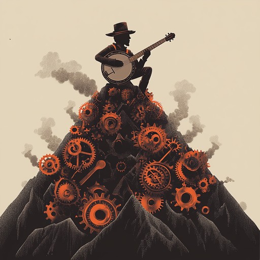 A high energy instrumental track that combines traditional bluegrass banjo picking with steampunk inspired mechanical sounds, creating a lively and adventurous musical journey through an alternate history appalachian landscape