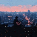 lone guitar amidst dusk city soundscape, brooding and emotive