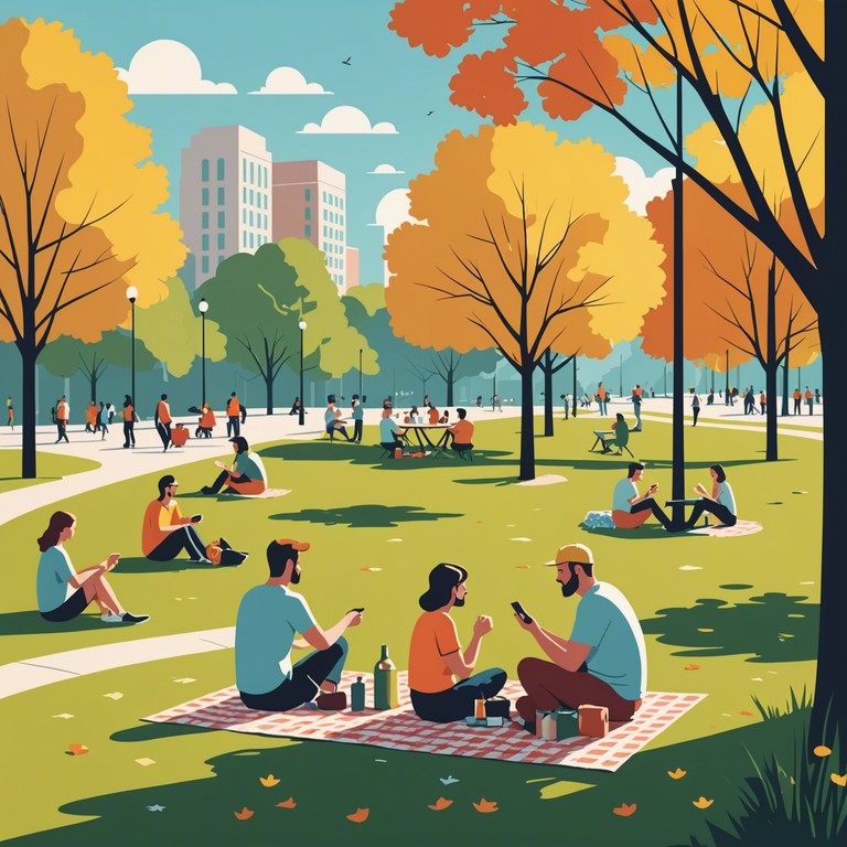 Imagine a track capturing the essence of a carefree, sunny afternoon downtown, with people enjoying the warm weather and each other's company. The music is lively and uplifting, perfect for a day out in the city or a casual get together at home.