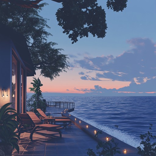 Picture a peaceful seaside with gentle waves at dusk, under the shimmering stars. Softly flowing synths and ambient textures create a relaxing and soothing atmosphere, perfect for unwinding and contemplation. The smooth transitions of the music blend layers of calm melodies and subtle bass, creating a mesmerizing, tranquil ambiance.