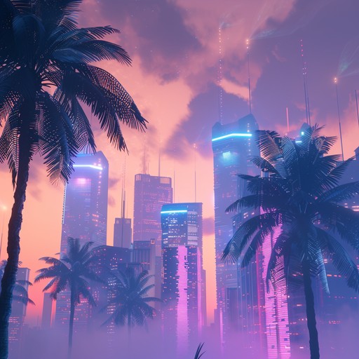 A calming synth driven instrumental piece blending smooth melodies and soft beats, capturing the essence of an imagined 80s skyline at dusk, perfect for relaxation and unwinding.