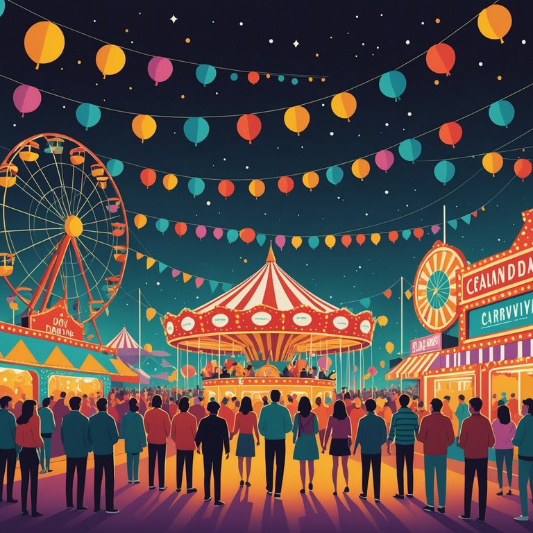 This instrumental track captures the essence of a lively carnival under a starlit sky. The melody is designed to evoke images of twinkling lights, laughter, and the nostalgic joy of carnival rides and games. A perfect blend of lively beats and cheerful harmonies that transport the listener straight to a festive night out