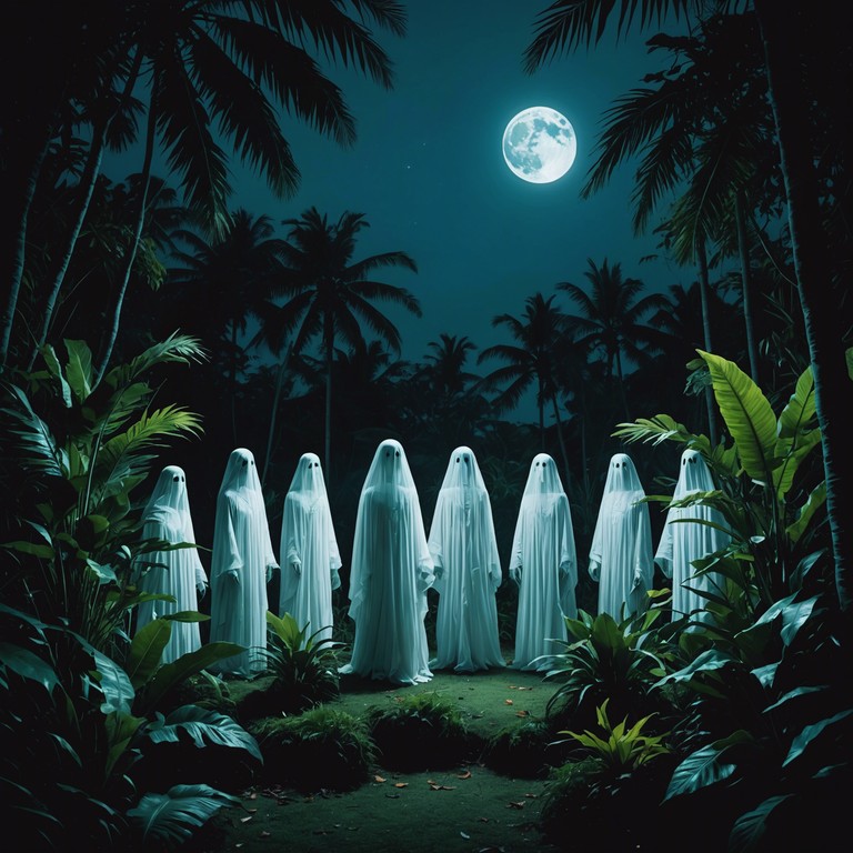 Expanding on the theme of ghostly apparitions celebrating under moonlight on a caribbean shore, the music captures the essence of mystery and the unknown, with each note from the steelpan echoing the whispers of the night.