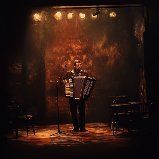 A dramatic, bittersweet cabaret melody drawing inspiration from 1920s berlin, featuring a haunting accordion that weaves through dark, smoky lounges and lonely hearts. It's a testament to the timeless power of music to evoke emotions, blending the melancholy cabaret atmosphere with a touch of nostalgic elegance