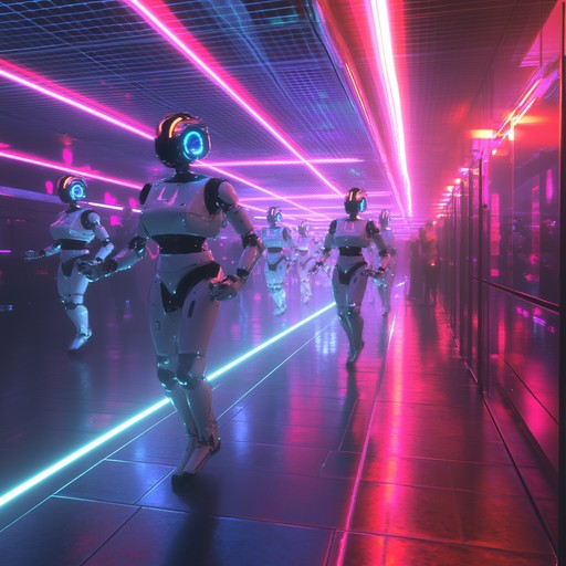 In a world dominated by technology, synthetic rhythms and robotic beeps create an immersive experience in a nightclub where robots gather nightly to recharge and connect. The music reflects the cold, yet strangely intimate nature of their interactions.