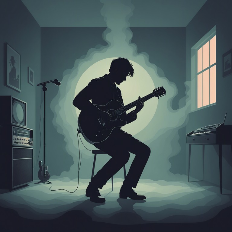 A single electric guitar sets a scene of brooding suspense with deep, reverberating notes that echo as if in a large, empty hall. The buildup intensifies with the addition of dark, rhythmic beats and a bass line that adds a layer of complexity and fear, culminating in a powerful musical explosion that then dwindles back to a single, eerie guitar note.