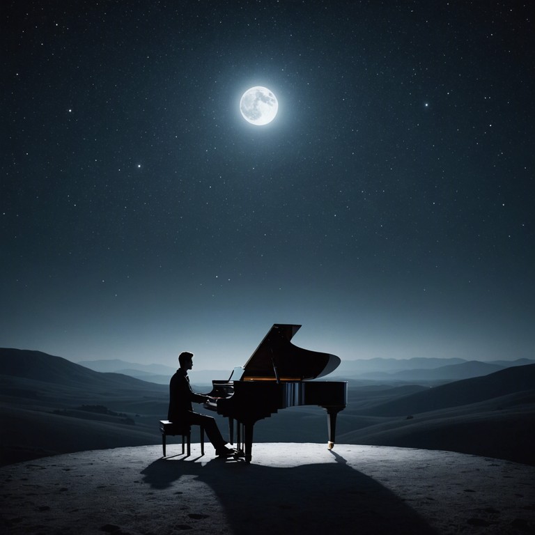 A soft, poignant piano melody gently echoes like whispers among shadows, offering a reflective and deeply emotional soundscape. Layers of subtle reverb enhance the feeling of solitude and introspection, as if wandering through a misty, moonlit landscape alone but content.