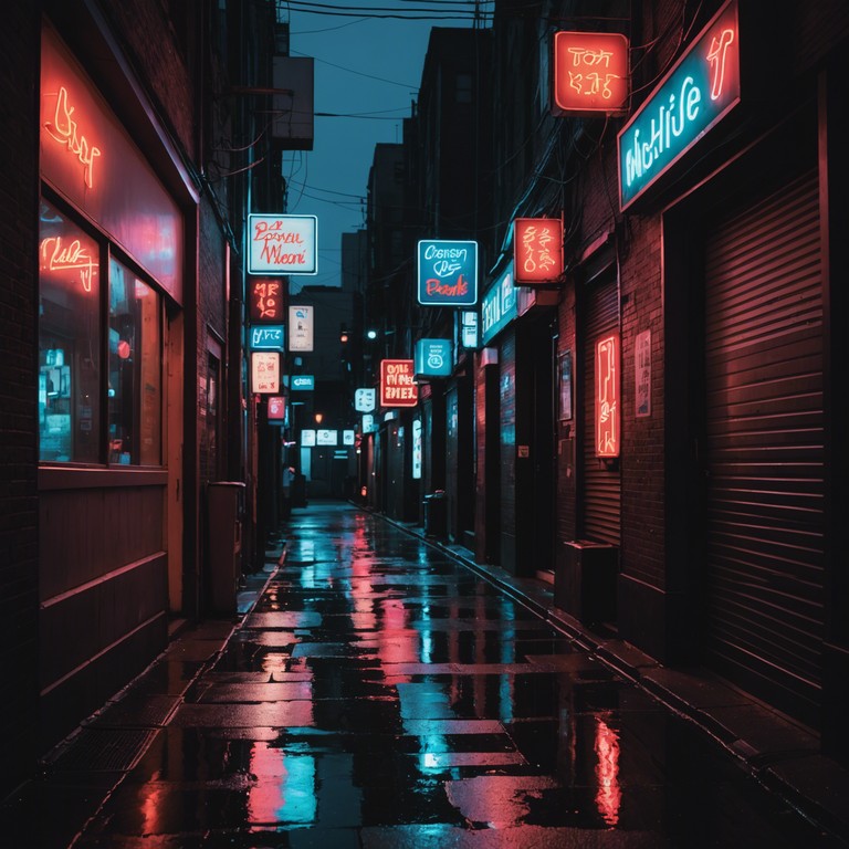 Imagine a nighttime journey through a city bathed in neon light, where sultry electronic beats pulse from hidden underground clubs. The music captures the essence of urban exploration mixed with mysterious allure, blending ambient sounds with a deep, sensual bass that resonates through the dark streets.