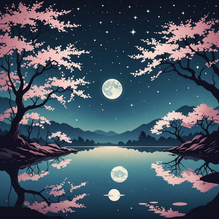 This piece captures the evanescent beauty of sakura blossoms under the moonlight in a serene japanese garden. The music features a delicate arrangement of traditional japanese instruments combined with modern synth textures, creating an ambient soundscape that transports listeners to a dreamlike state. Perfect for reflecting the transient nature of life, this track encapsulates moments of peace and fleeting beauty.