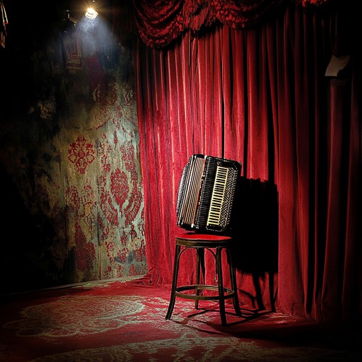 An instrumental dark cabaret piece that weaves haunting accordion melodies with subtle piano undertones, evoking an intimate atmosphere of mystery and nostalgia. The music flows like whispers in a dimly lit speakeasy, drawing listeners into a world of secrets and shadows.