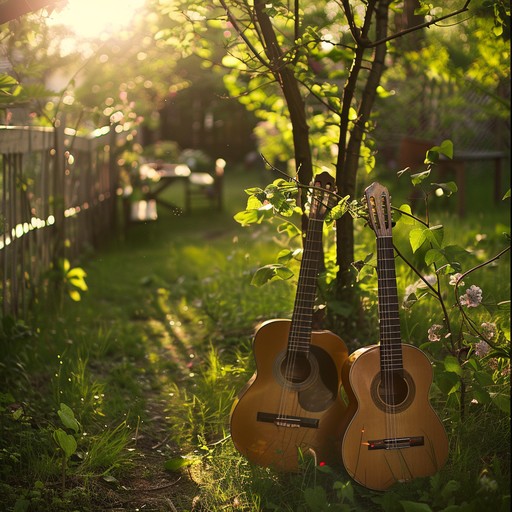 An uplifting bossa nova tune, ideal for a lively summer gathering in the garden with friends. The music carries a lighthearted and carefree vibe, blending delicate guitar strumming with soft percussion and charming melodic lines. Imagine sunlight filtering through leaves, casting playful shadows as conversations and laughter flow.