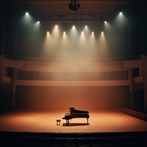 An evocative piano melody unfolds on a deserted cabaret stage, each note laden with a yearning sadness. The music captures the essence of solitude, painting images of empty tables and shadows where joy used to reside. An intimate and melancholic experience reminiscent of a cabaret's faded glory.