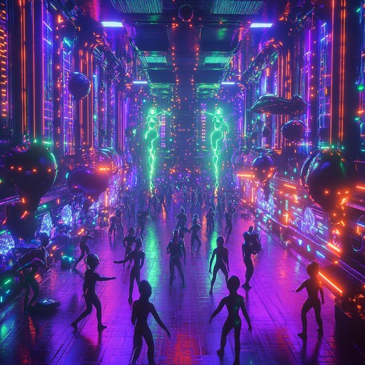 This electrifying dance track is designed to transport listeners to a futuristic party on a distant galaxy. Brimming with funky basslines, energetic beats, and glittering synth melodies, it captures the excitement of a cosmic rave. Ideal for lively scenes that require an irresistible urge to hit the dancefloor.