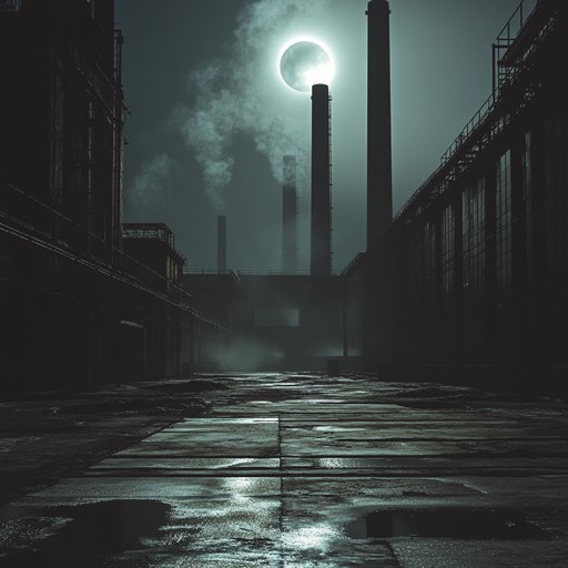 This piece immerses the listener in a haunting dark electronica experience, set against the backdrop of an eerie, shadowy industrial nightscape. The music features a blend of deep, pulsating bass lines, sharp metallic percussions, and chilling synth echoes, creating an atmosphere that is both mysterious and unsettling. The intricate sound layers and tension build up draw the listener into a surreal journey through the ghostly remnants of machinery and forgotten spaces.