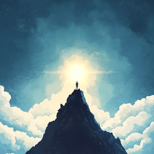 An instrumental electronica piece featuring energetic synths and driving beats, evoking feelings of optimism and motivation as if rising above the clouds towards a bright future