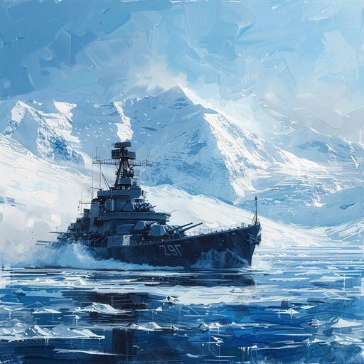 Imagine standing on a russian battleship's deck, surrounded by the vast, freezing arctic ocean. The music captures the rugged and fearless spirit of the navy, blending traditional folk elements with gritty modern instrumentation. A powerful and majestic soundscape unfolds, evoking imagery of brave sailors facing the icy winds.