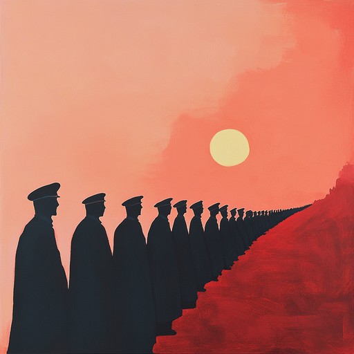 Drawing from the fierce discipline and rhythmic precision of a military brigade at dawn, this track embodies the sound of boots hitting the ground in unison under the grey sky. The melody conjured by the snare drum evokes the relentless spirit of a platoon marching through mist, their strides a testament to resilience and unity