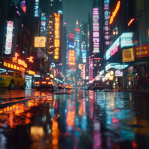 Deep, reflective synthesizer waves blend with airy tones to paint a vivid picture of urban solitude and introspection, evoking the sense of wandering through a neon lit city at midnight