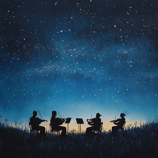 A serene orchestration of violins and cellos painting a delicate nocturnal landscape, floating through the ethereal beauty of a starlit night. Subtle crescendos and diminuendos evoke feelings of contemplation and elegance, offering listeners a tranquil escape into a dreamlike world