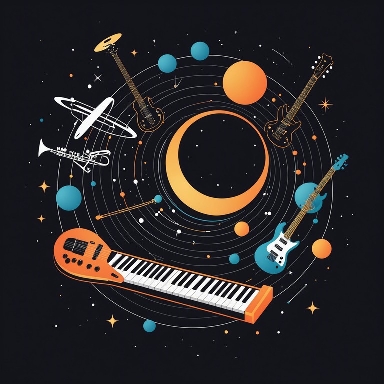 Imagine the universe's vastness captured in an upbeat, dynamic track that fuses the traditional sounds from across the globe with futuristic electronic beats, creating a sense of both familiarity and wonder.