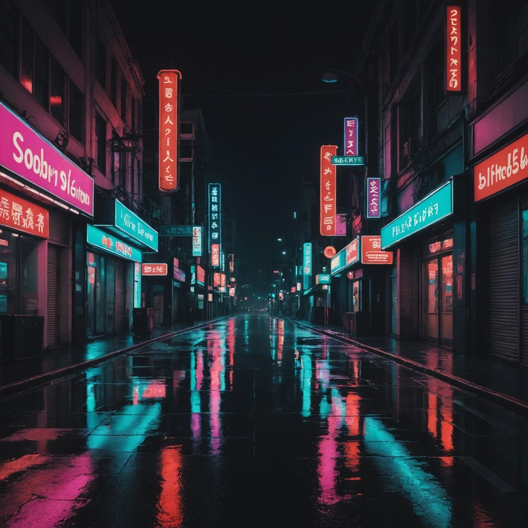 A nostalgic track that encapsulates the feel of a rainy cityscape at night, bathed in neon lights, reflecting off damp streets. The soft, haunting vibes of a synthesizer overlay the ambient sounds of distant traffic and occasional raindrops, emphasizing a feel of solitude amidst urban sprawl.