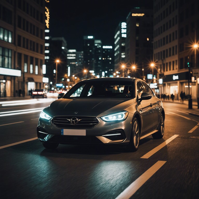 Imagine driving through a cityscape at midnight, windows down, as the shimmering neon lights cast reflections on the car’s dashboard. The track encapsulates the essence of a quiet, urban midnight drive where the city's heartbeat syncs with smooth, rhythmic beats and a touch of jazzy saxophone solos creating a relaxing yet engaging atmosphere.