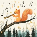 chill jazz incorporating forest sounds and playful squirrel melodies