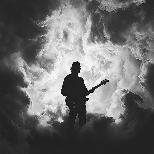 An instrumental piece combining dark rock elements with atmospheric layers, featuring haunting guitar melodies, deep bass rhythms, and evocative percussion to create an intense and mysterious soundscape