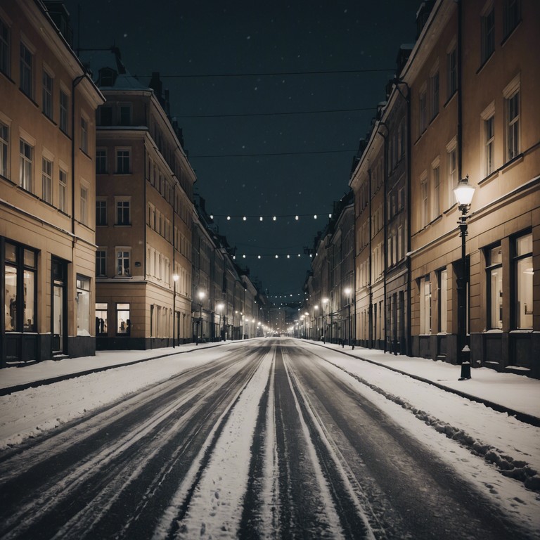 A smooth flowing instrumental capturing the essence of a serene, cold helsinki night, designed to evoke feelings of solitude and quiet contemplation. Gentle piano melodies intertwine with soft ambient noise that mimics the whispering wintry wind, creating an intimate yet universal piece that comforts the soul.