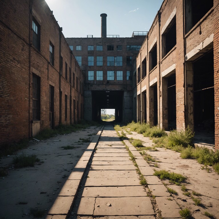 This composition uses a combination of rhythmic footsteps and ambient echoes to evoke the feeling of walking through an abandoned factory, where memories linger in the air like dust motes caught in sunlight.