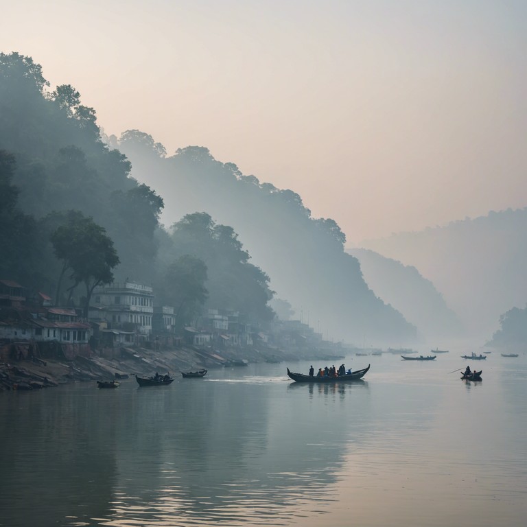 This composition seeks to fuse the tranquility of a misty morning by the ganges with the age old melodic structures of indian raga. The piece uses a single sitar to explore a blend of contemplative and soothing sounds that reflect the serene environment and rich cultural heritage.