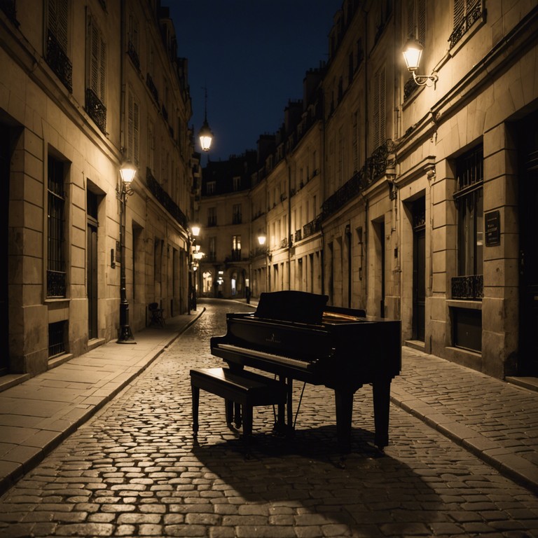 A serenade that mirrors the essence of paris by night; soft piano notes that create a tapestry of romance and whispered secrets, designed to transport the listener to a serene, magical parisian streetscape.