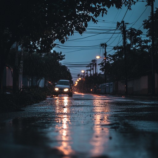 A melancholic instrumental evoking the serene and nostalgic ambiance of a monsoon evening, blending gentle raindrop sounds with the melancholic strains of the sitar.