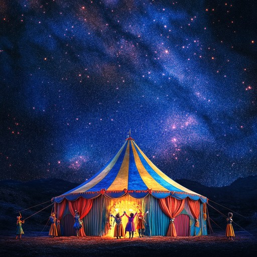 Imagine a vibrant circus under a starlit sky, with performers dancing to a magical melody that captures the essence of wonder and adventure.