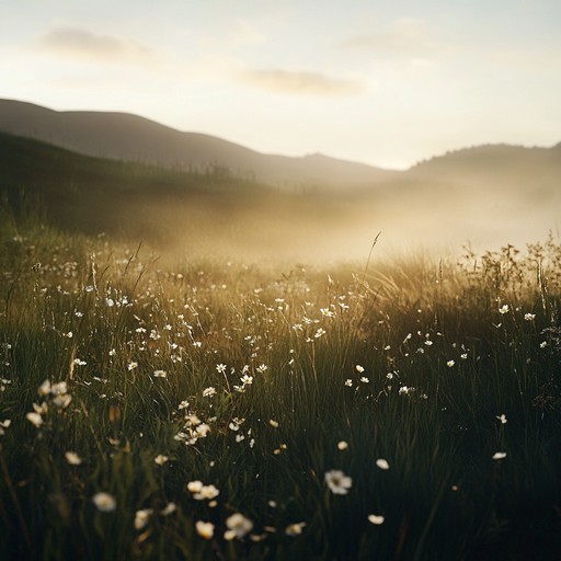A serene and contemplative instrumental symphony that captures the essence of peaceful meadows at dawn, with gentle melodies that flow like a soft breeze through silent fields, evoking a deep sense of calm and reflection.