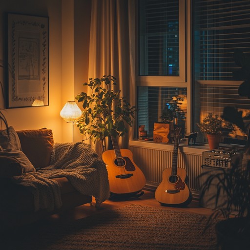 An inviting fusion of gentle guitar and subtle electronic vibes, designed to calm and comfort during evening relaxation. The soft, smooth sounds create a serene atmosphere akin to embracing a peaceful evening.