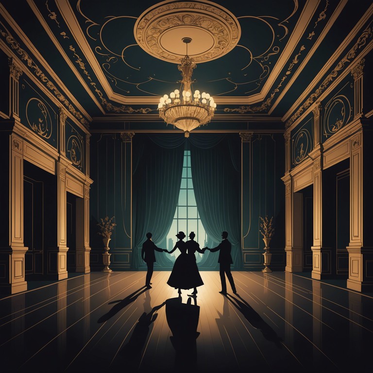 Imagine a vast, abandoned ballroom with dusty chandeliers and cracked mirrors, where a ghostly waltz tune from an unseen music box echoes through the shadows, evoking a sense of haunting nostalgia.