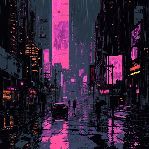 An instrumental track blending pulsating synths with driving electronic rhythms, capturing the essence of a neon soaked cyberpunk metropolis. The song takes listeners on a sonic journey through shadowy alleys and towering skyscrapers, highlighting the tension and energy of a high tech dystopian future. Layers of synthetic textures and glitchy effects create an immersive and futuristic soundscape.