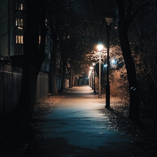 An instrumental piece captures the creepy essence of an empty urban path at night, with distant guitar riffs and eerie rhythms building dark suspense.