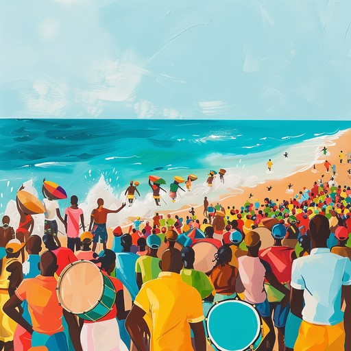 Engage in a vibrant celebration with steel drums leading energetic caribbean rhythms, conjuring images of sandy beaches and jubilant parades under a setting sun. The melody dances joyfully, inviting listeners to join in the festivity and feel the tropical warmth.